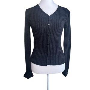 Share G.A.S Womens SZ Medium Long Sleeve V Neck Button Down Black Sweater Ribbed